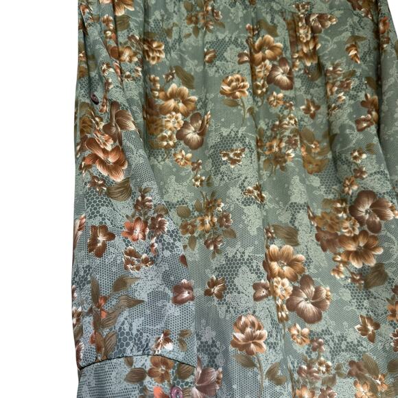 Vintage MC Sheer Button Down Shirt Floral Brown Green Roll Tab Sleeve Blouse 24W - Picture 5 of 7